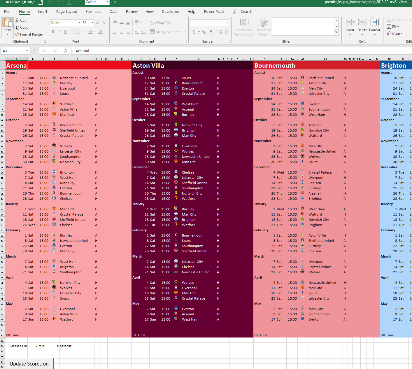 Interactive Premier League Table In Excel Download The Tang Family